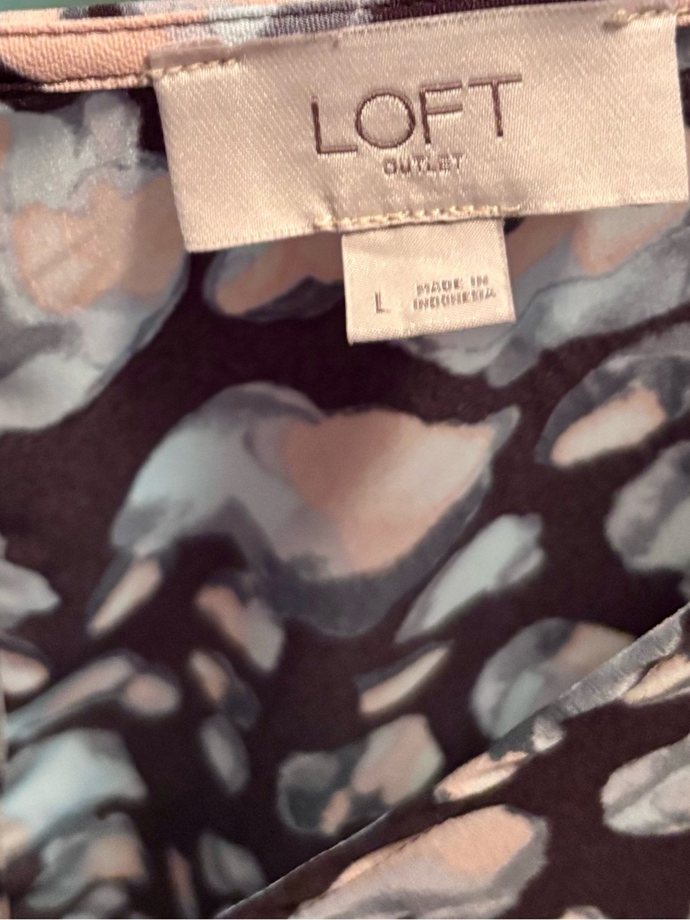 LOFT Navy Romper with Blue and Cream Abstract Print